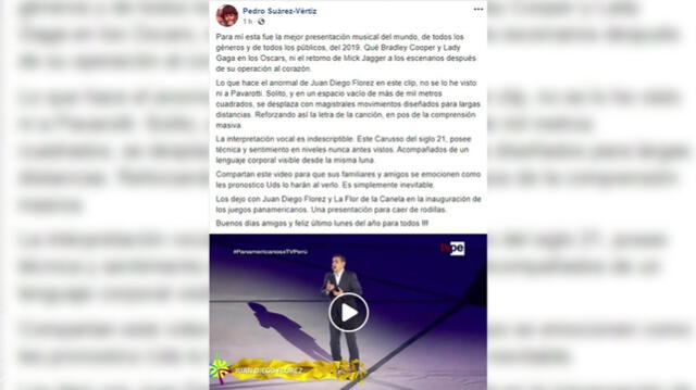 Pedro Suárez Vértiz halaga talento de Juan Diego Flórez