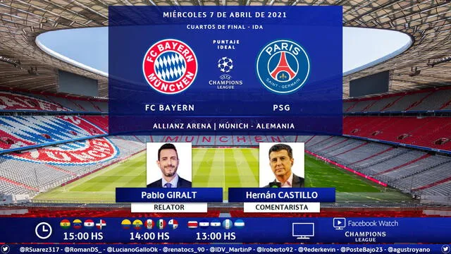 Bayern Múnich vs. PSG será transmitido por Facebook Watch. Foto: Puntaje ideal