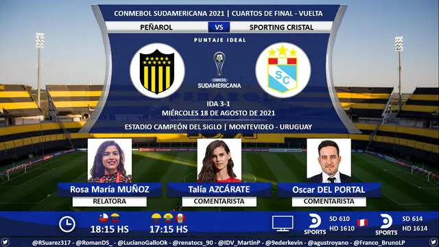 Peñarol vs Sporting Cristal por DirecTV Sports. Foto: Puntaje Ideal PE/Twitter
