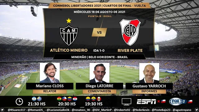 Atlético Mineiro vs River Plate por ESPN. Foto: Puntaje Ideal/Twitter