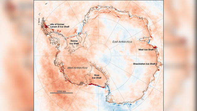 Tendencias de temperatura en la Antártida entre 1981 y 2007. Imagen: NOAA/NASA.