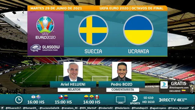 Suecia vs Ucrania por DirecTV Sports. Foto: Puntaje Ideal/Twitter