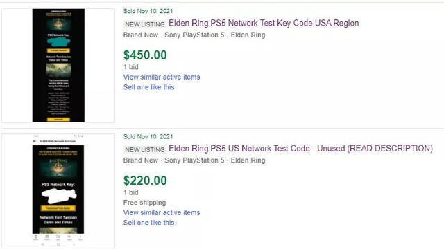 Los exhorbitantes precios para adquirir una clave de prueba limitada para Elden Ring. Foto: Ebay