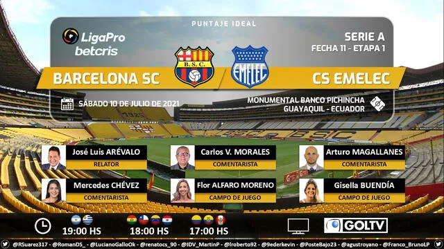 Barcelona SC vs Emelec vía GolTV. Foto: Puntaje Ideal EC/Twitter