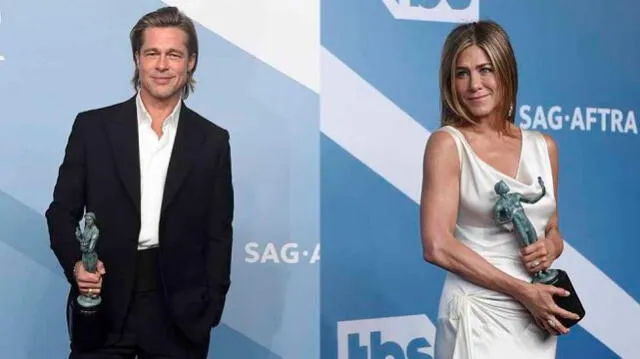 Brad Pitt y Jennifer Aniston en con sus respectivos premios en los SAG Awards.