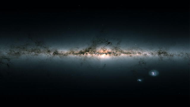 Imagen construida con datos del telescopio espacial Gaia: la Vía Láctea con el agujero negro Sagitario A en su centro. ESA.