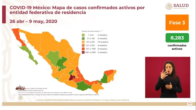 Mapa de casos confirmados por entidad federativa en México. (Foto: Captura)