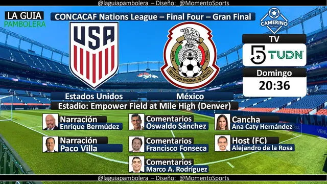 Estados Unidos vs México vía TUDN. Foto: La Guía Pambolera/Twitter