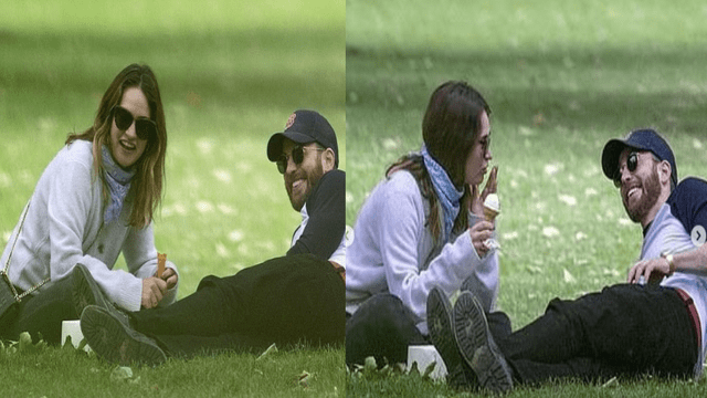 Lily James y Chris Evans comiendo helados y sonriendo juntos. Foto: Instagram.