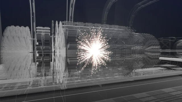 Representación de un choque de partículas en el LHC. Imagen: CERN.