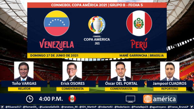 Perú vs. Venezuela vía América TV. Foto: Puntaje Ideal PE/Twitter