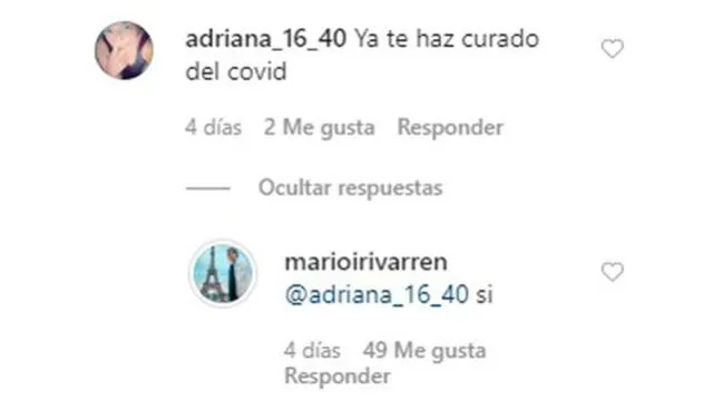 Mario Irivarren afirma que se curó del coronavirus. Foto: captura Instagram