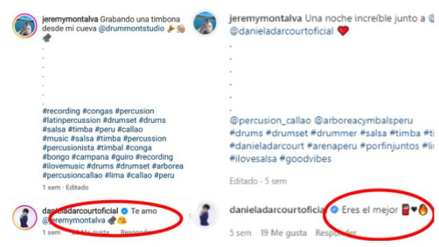 Comentario dejados por Daniela Darcourt en el perfil de Jeremy Montalva. Foto: captura Instagram