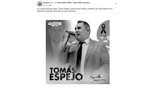 Mensajes de condolencias a músico de Agua Marina. Foto: captura Facebook