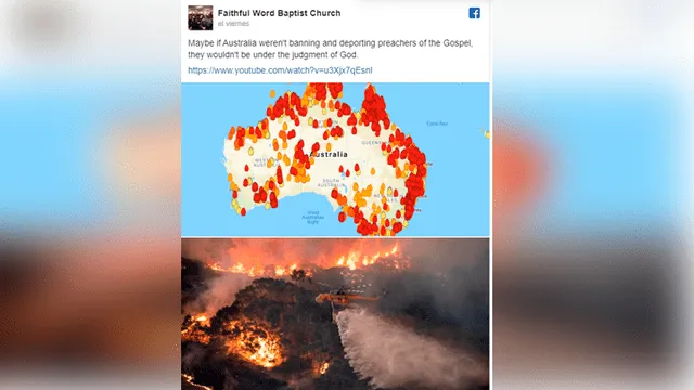 Pastor anti-gay afirma que incendios forestales en Australia son castigos de Dios porque fue expulsado del país [VIDEO]