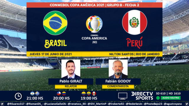 Perú vs Brasil por DirecTV Sports. Foto: Puntaje Ideal/Twitter
