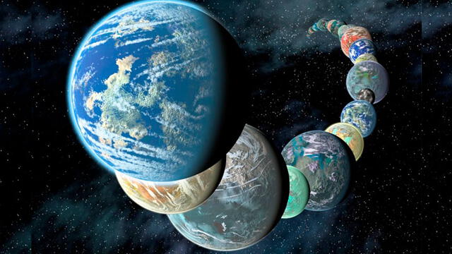 Imagen de la NASA que representan a los planetas similares a la Tierra, con diferentes tamaños y composiciones. JPL-Caltech.