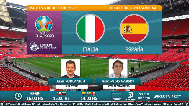 Italia vs España por DirecTV Sports. Foto: Puntaje Ideal/Twitter