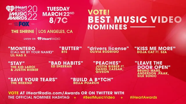 BTS, iHeartRadio Music Awards 2022, nominados