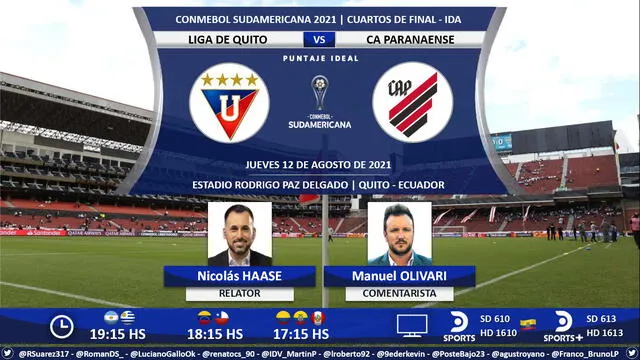 Liga de Quito vs Athletico Paranaense vía DirecTV Sports. Foto: Puntaje Ideal EC/Twitter