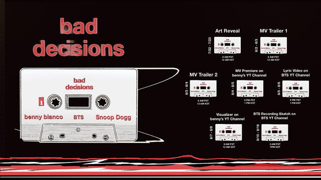 BTS Benny Blanco Snoop Dogg Bad decisions calendario contenidos MV