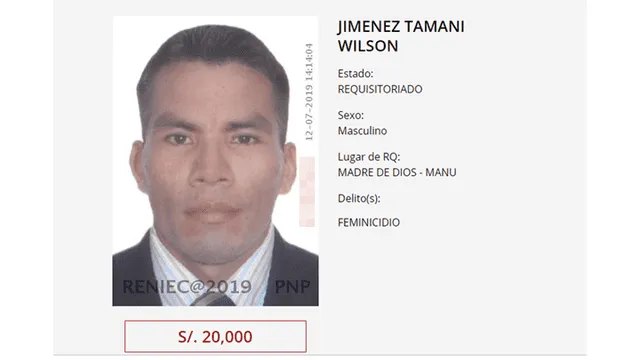 Ofrecen 20 mil soles por información que permita capturar a feminicida. Foto: Mininter