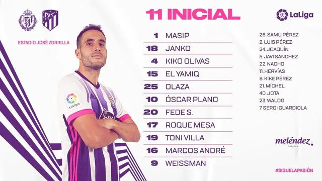 Alineación confirmada del Real Valladolid.
