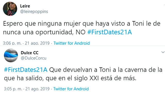 First Dates - Blanca y Toni reacciones en Twitter
