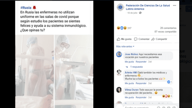 Páginas de Facebook que suelen compartir contenido médico también replicaron el viral.