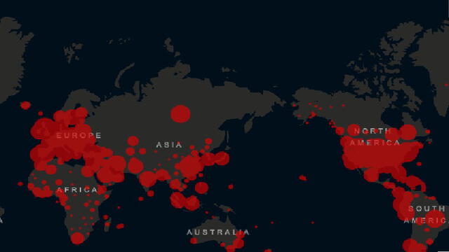 Mapa de la propagación de nuevo coronavirus en el mundo, según la Universidad Johns Hopkins. Foto: Captura.