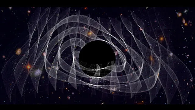 Ilustración de las ondas generadas por el agujero negro de GW150914. Imagen: M. Isi / MIT.