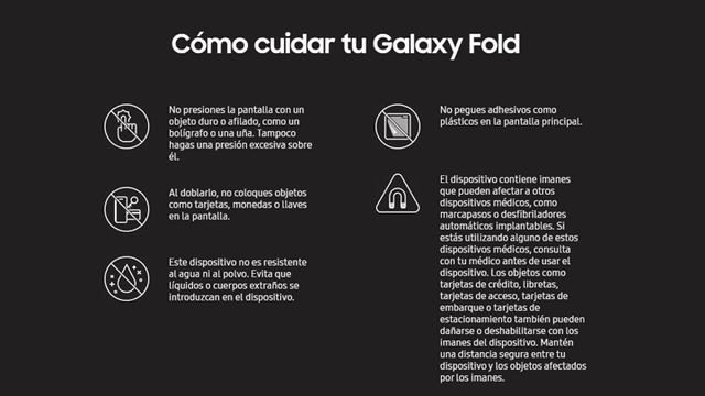 Samsung Galaxy Fold Advertencias de uso