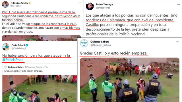 Publicaciones en Twitter afirman que el video es actual y lo relacionan con la política de gobierno de Pedro Castillo. FOTO: Composición Verificador.