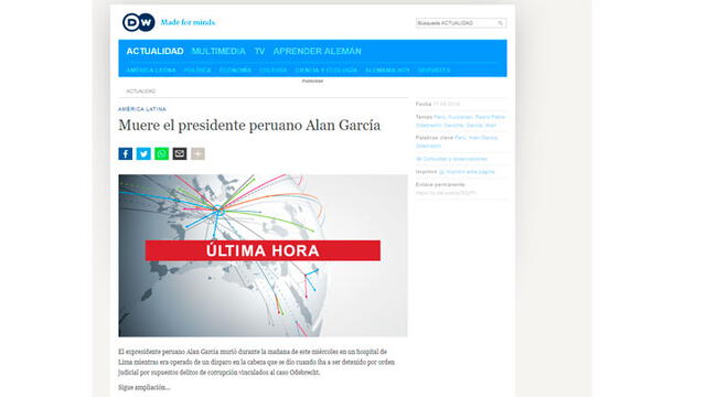 Alan García: suicidio de exmandatario es noticia a nivel mundial