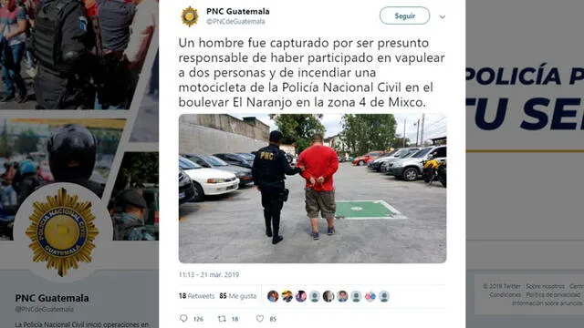 Un hombre resultó detenido por la policía guatemalteca.