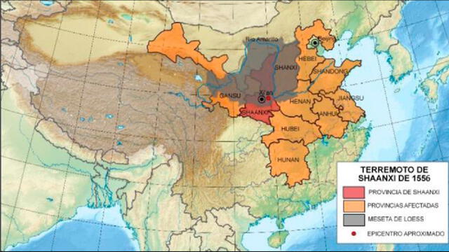 Mapa que ilustra los lugares en donde se sintió el terremoto que mató 830 mil personas. Foto: Difusión