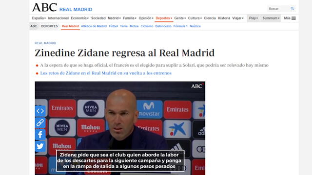 Real Madrid: así informó la prensa mundial el regreso de Zidane [FOTOS] 