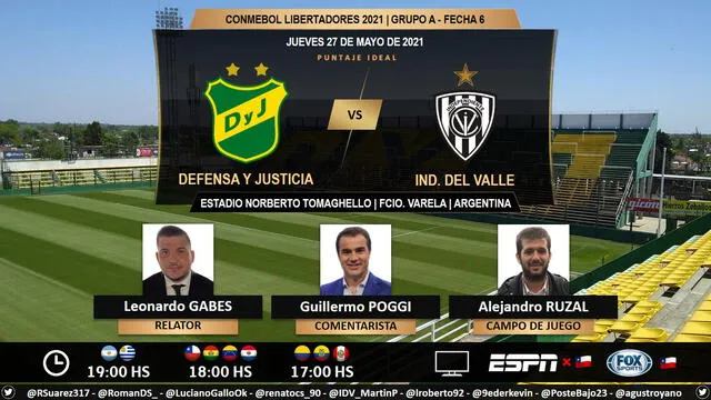 Defensa y Justicia vs Independiente del Valle por ESPN. Foto: Puntaje Ideal/Twitter