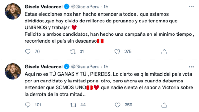 Gisela Valcárcel se pronuncia tas las elecciones 2021