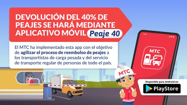 Devolución del 40% del peaje se realiza por medio de app del Gobierno. Foto: MTC