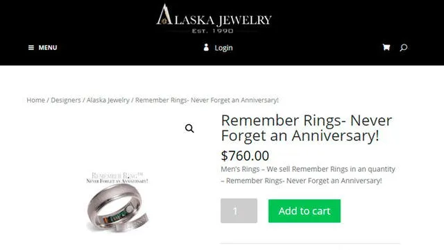 El anillo de la fotografía se ofrece en la web de Alaska Jewelry.