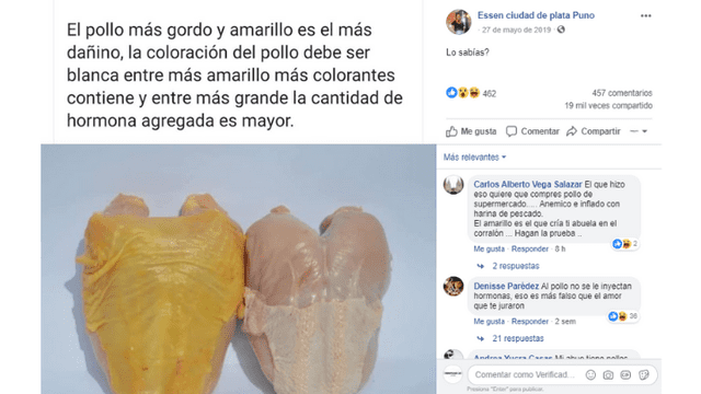 Post viral sobre el "pollo con hormonas" del 2019.