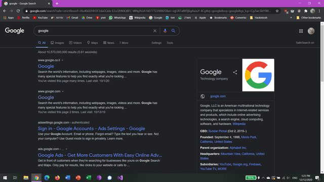 Interfaz oscura de Google en el navegador de Chrome. Foto: Pixel3aXL / Reddit