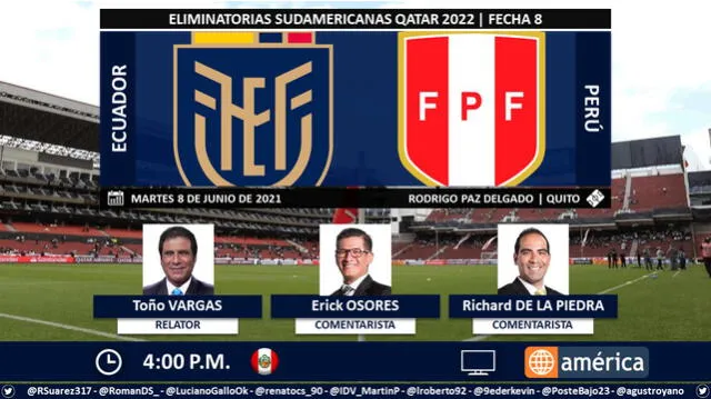 Ecuador vs Perú vía América TV. Foto: Puntaje Ideal PE/Twitter