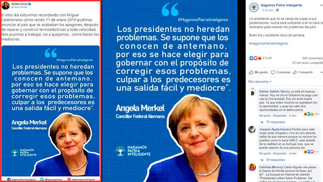 Rafael Correa, expresidente de Ecuador, compartió el viral sobre Merkel en Twitter a inicios de julio.