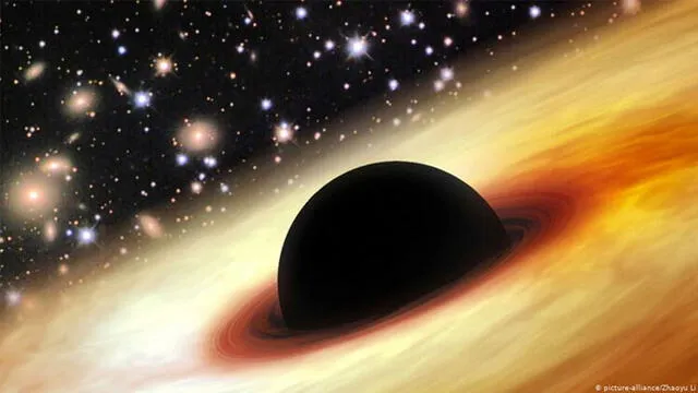 Representación de un agujero negro alimentándose del disco de materia estelar a su alrededor. Fuente: Shanga Astronomical Observatory.