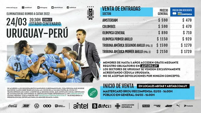 Venta de entradas del Uruguay vs. Perú
