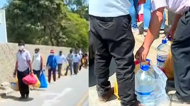 Familias van a entregar alimentos y bebidas a contagiados en la Escuela de Policías. Créditos: Captura Latina.