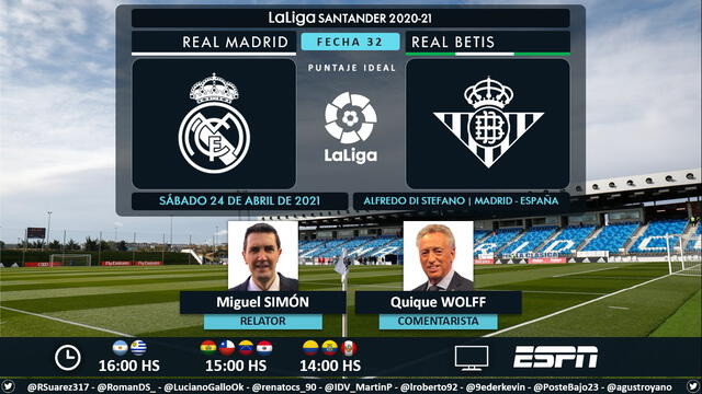 Real Madrid vs Betis vía ESPN. Foto: Puntaje Ideal/Twitter