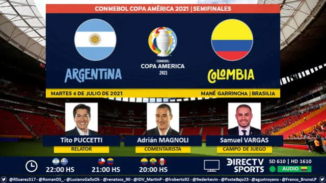 Argentina vs Colombia vía DirecTV Sports. Foto: Puntaje Ideal/Twitter